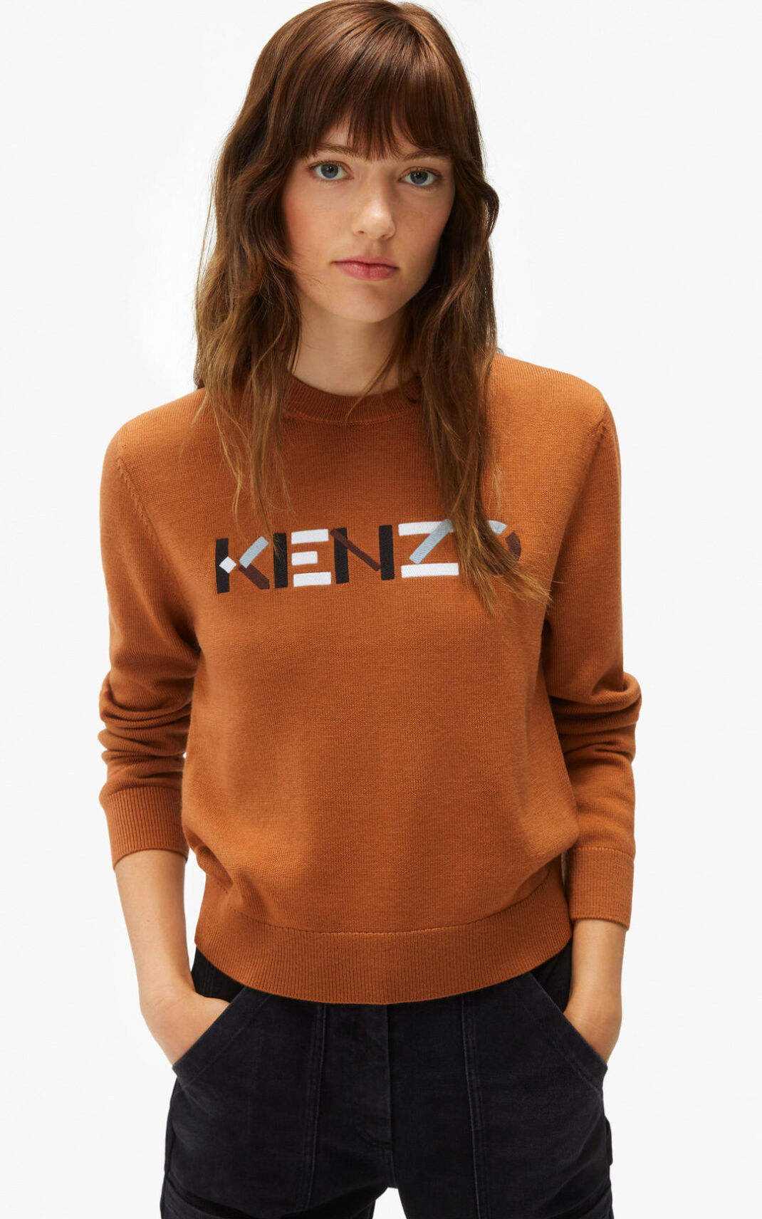 Kenzo logo merino wool Kazak Bayan Kahverengi | 6871-SCMKA